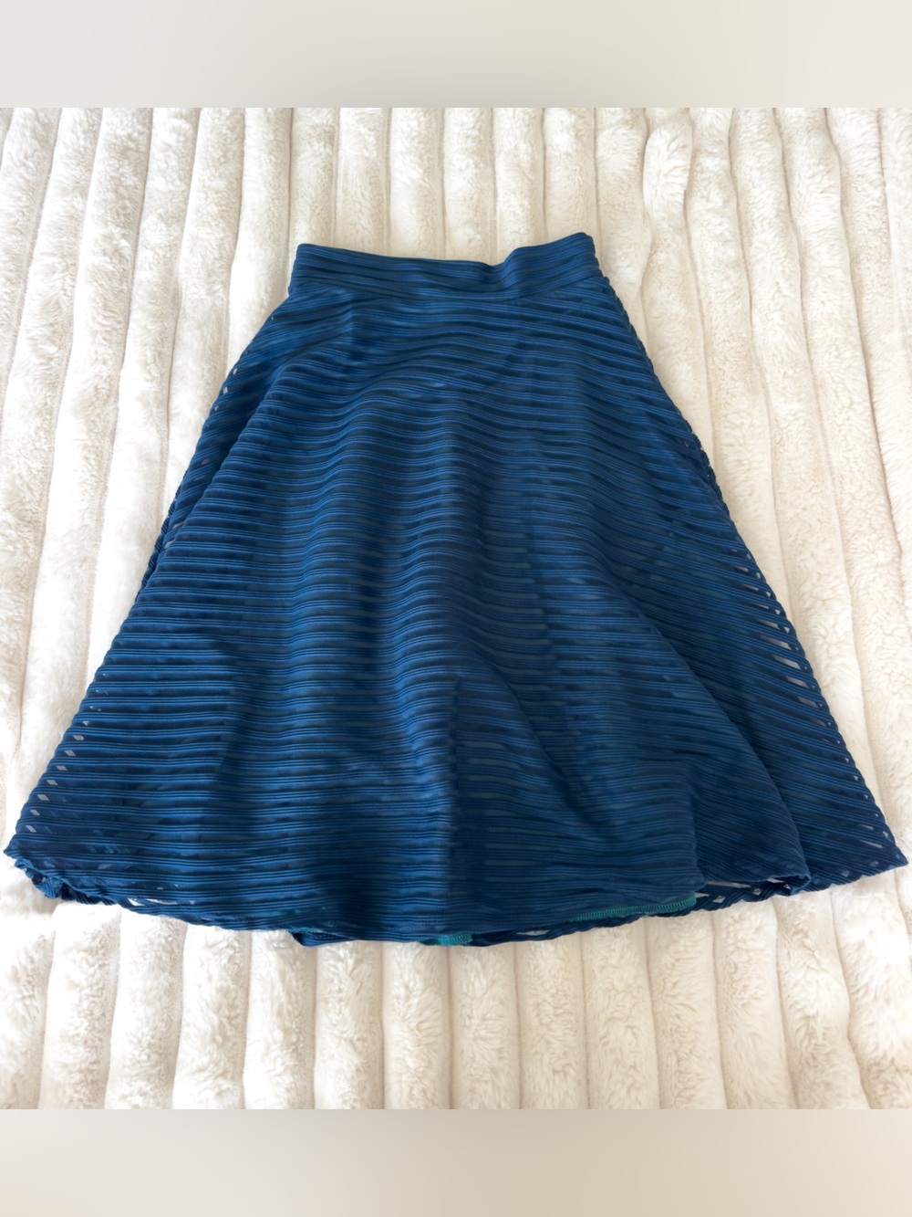 Blue Textured Mesh Stripes A-Line Skirt